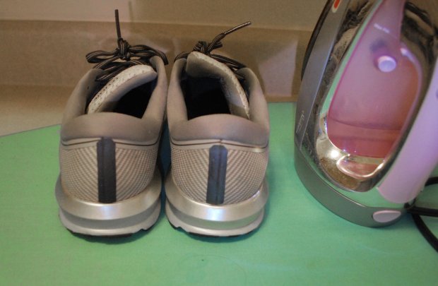 Step 3:  Repeat on other shoe. After the strips cooled for a minute, remove the clear layer from them. Time to shine!
