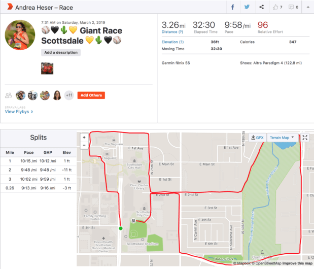 My Strava data and the 5k course.